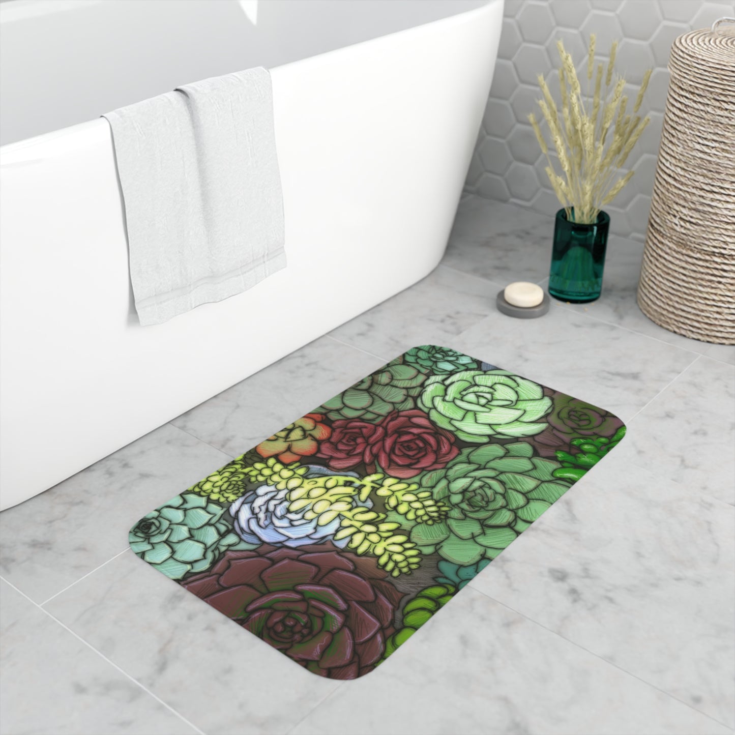 Succulent Memory Foam Bath Mat Indoor Plant Lover Houseplant Gardening Gift Idea Green Kitchen Throw Mat