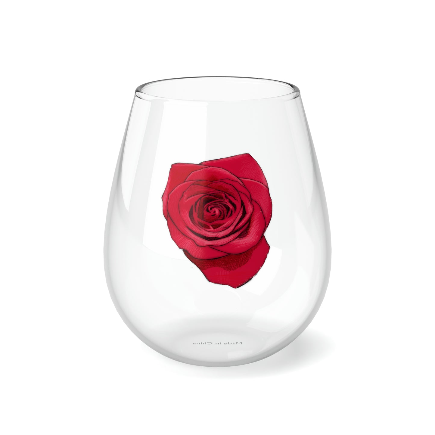 Rose Wine Glass Valentines Gift Idea for Her Red Clear Stemless Wine Glass, 11.75oz