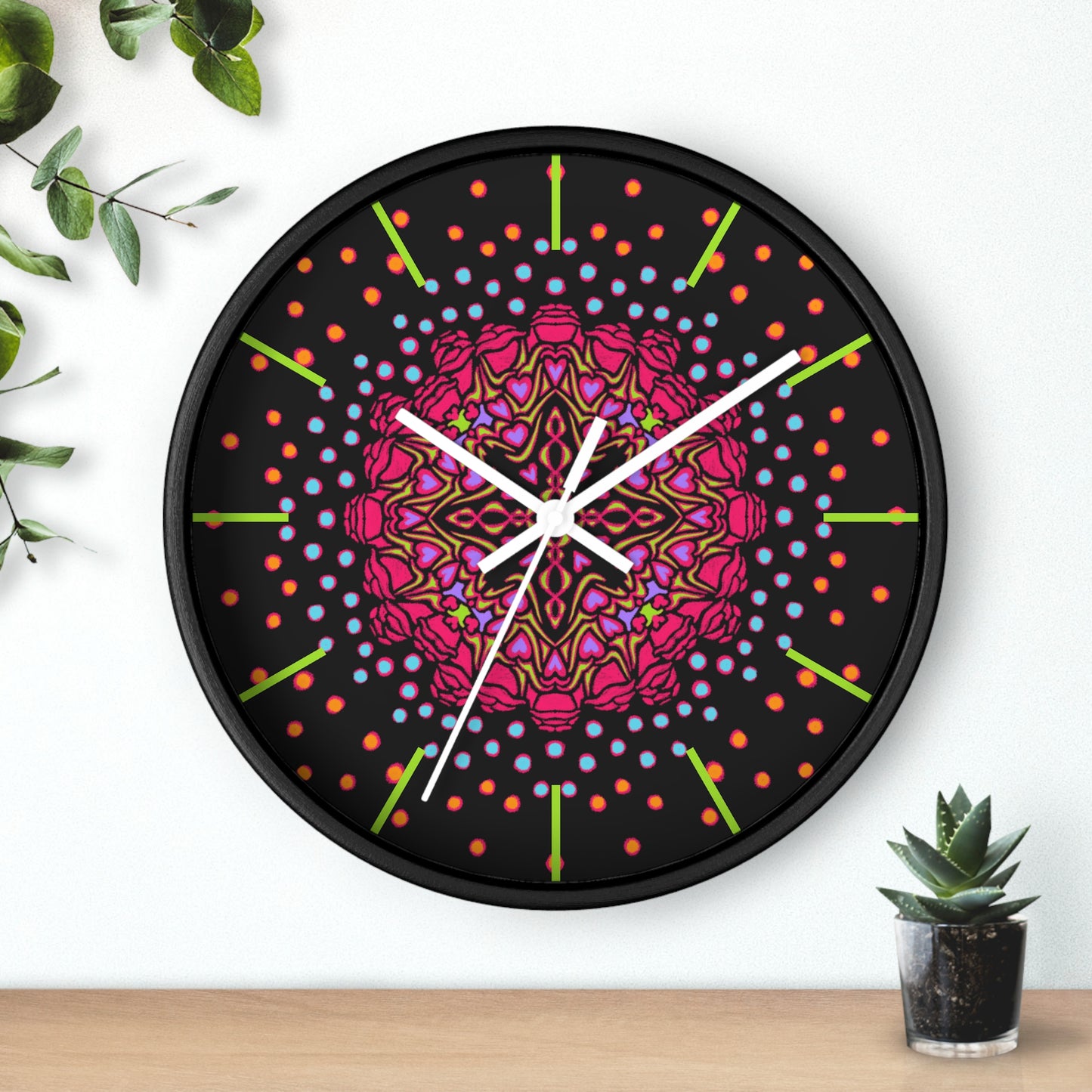 Hearts and Roses Monokai Wall Clock