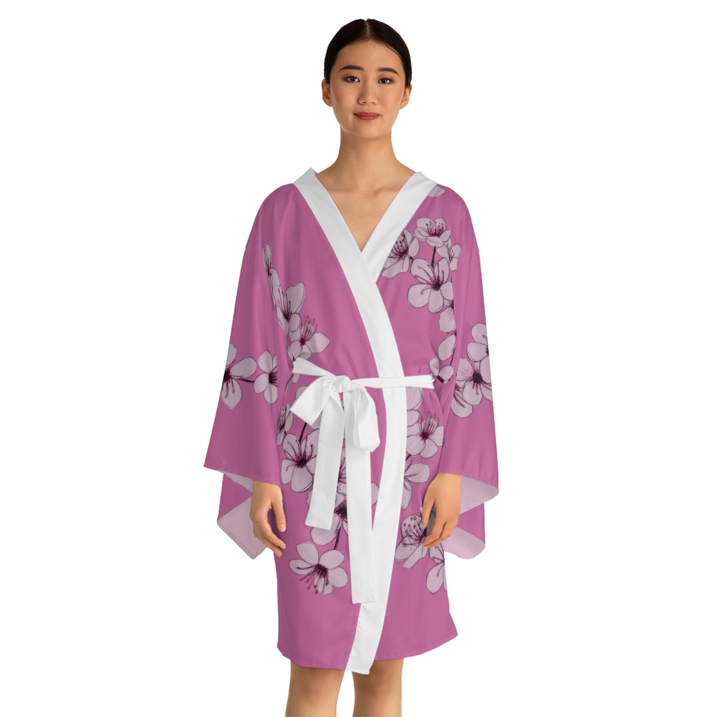 Cherry Blossom Pink Long Sleeve Kimono Robe (AOP)