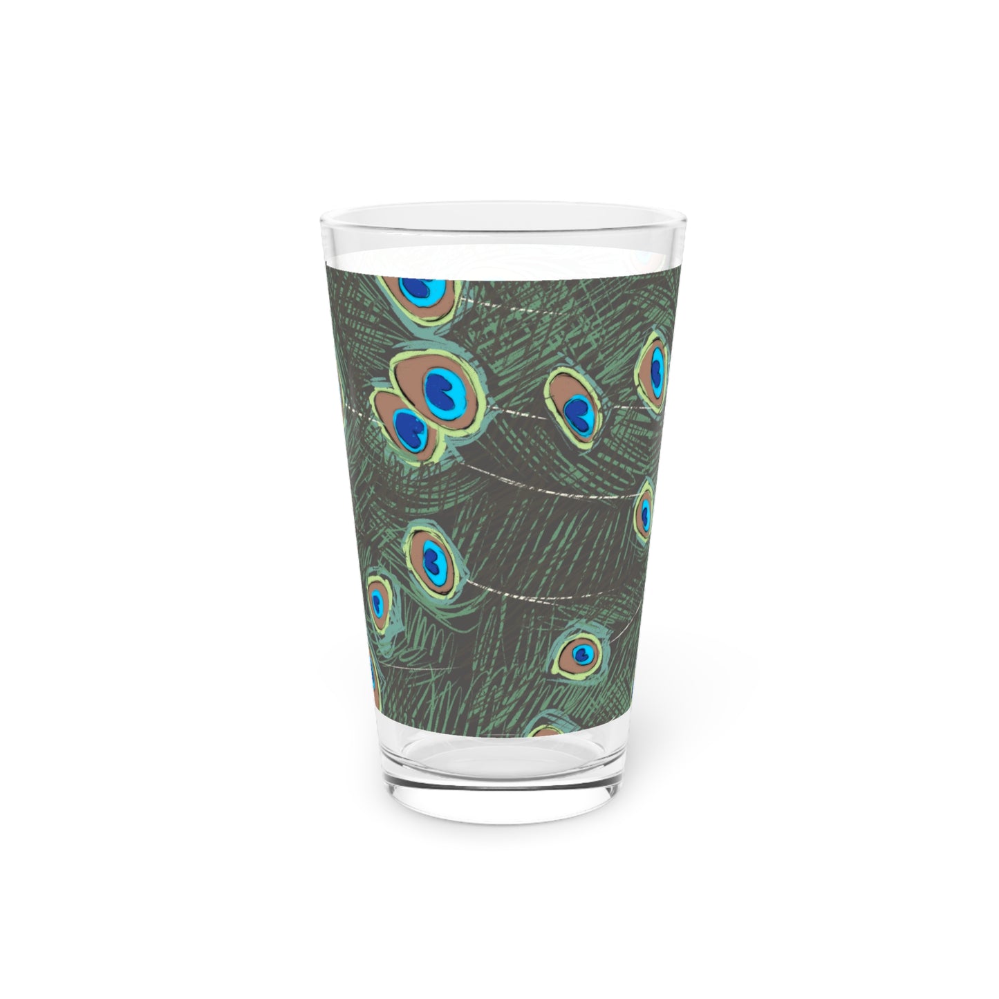 Peacock Feather Pint Glass, 16oz