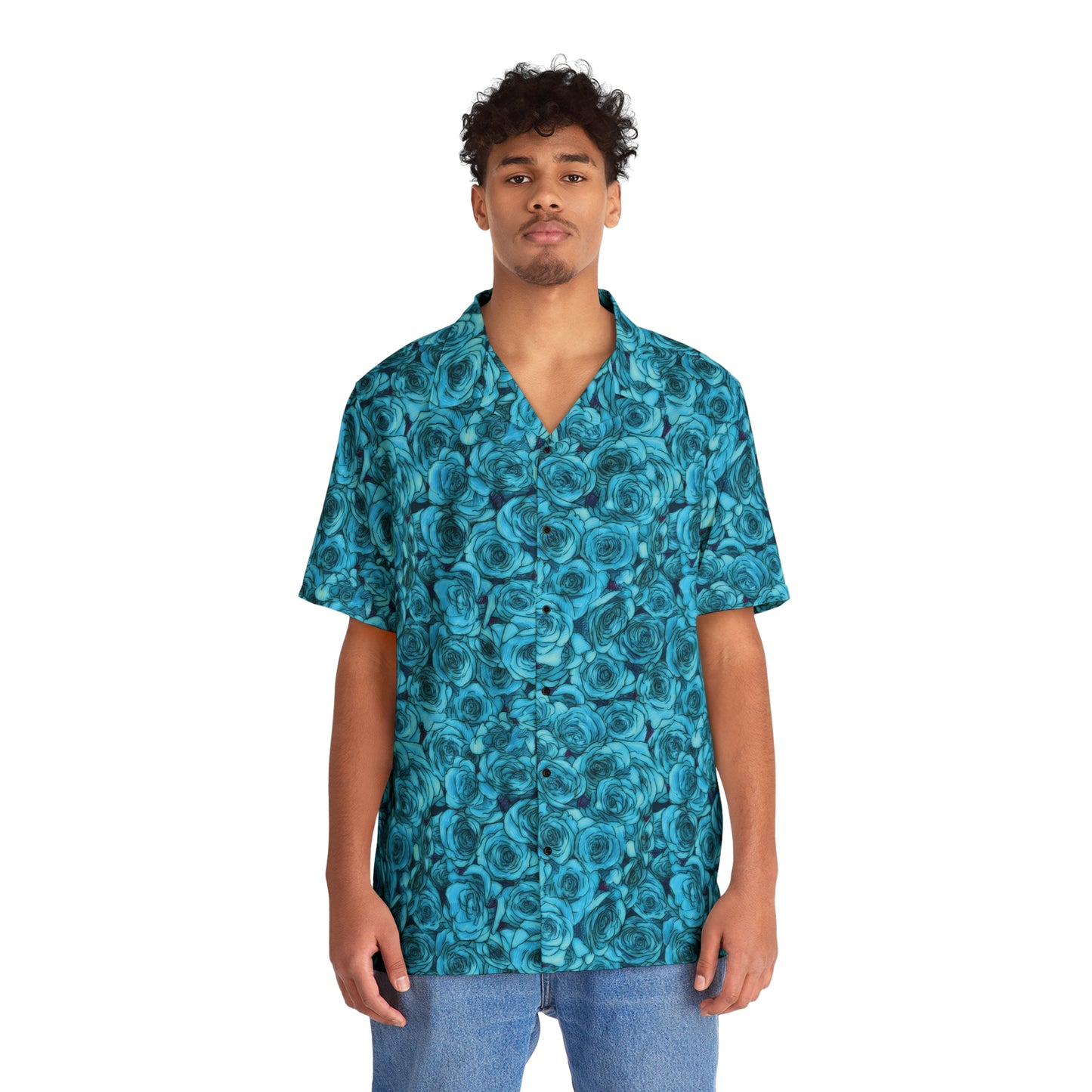 Turquoise Rose Flower Men's Hawaiian Shirt