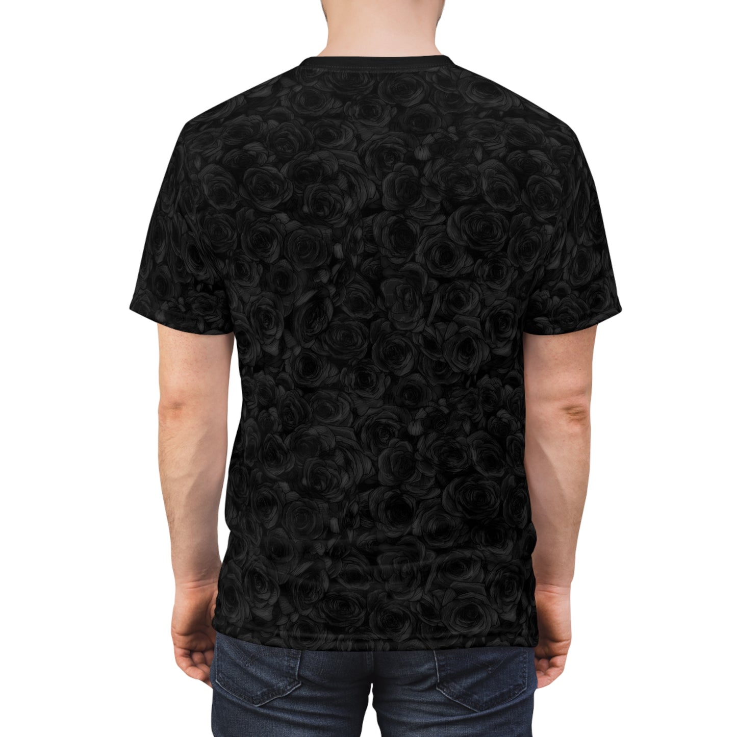 Black Rose Pattern Unisex Cut & Sew Tee (AOP)