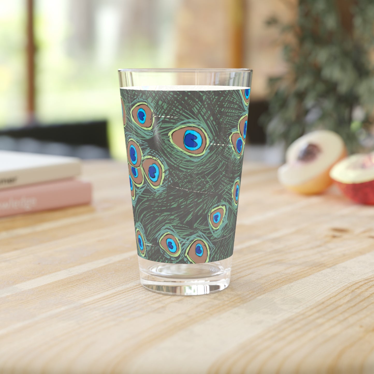 Peacock Feather Pint Glass, 16oz