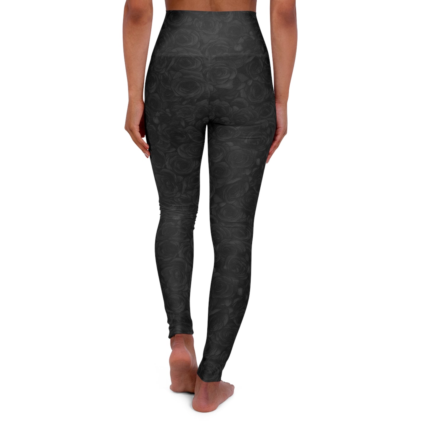 Black Rose High Waisted Yoga Leggings