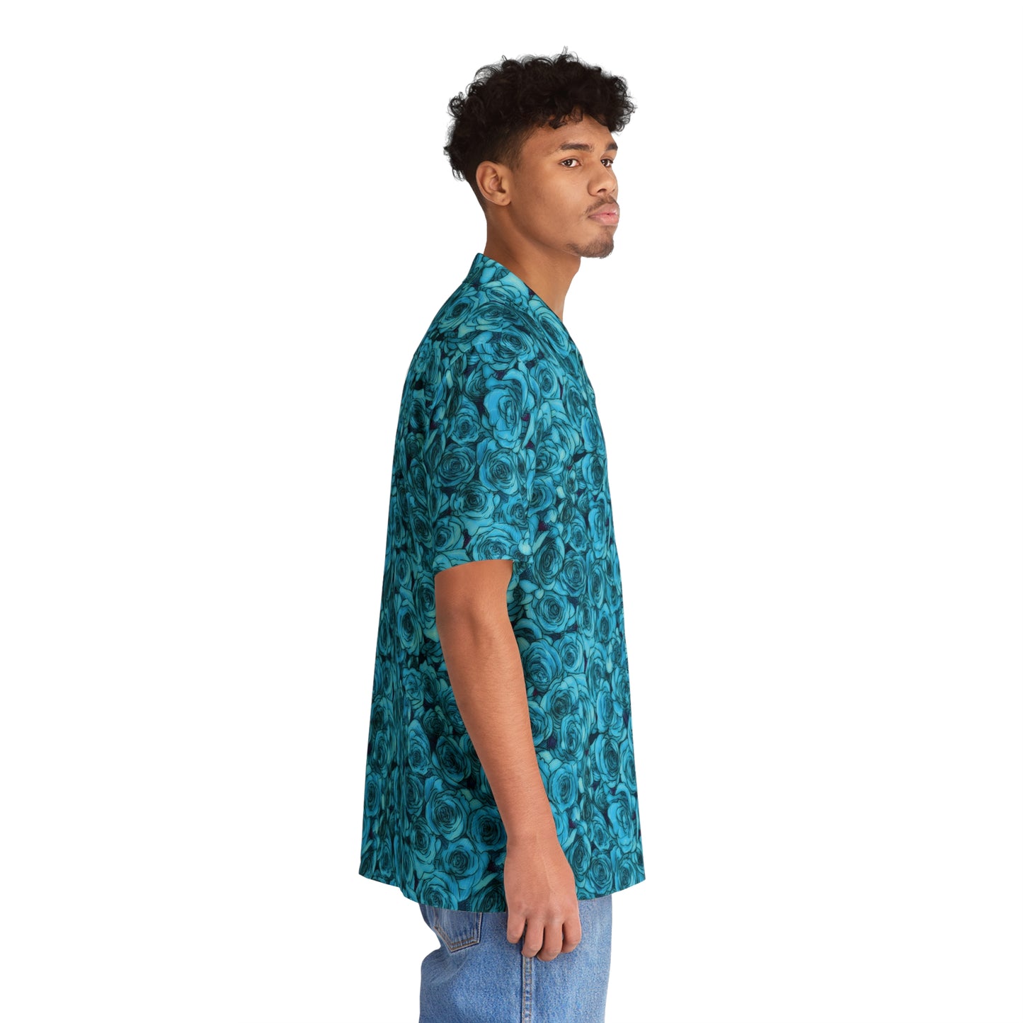 Turquoise Rose Flower Men's Hawaiian Shirt