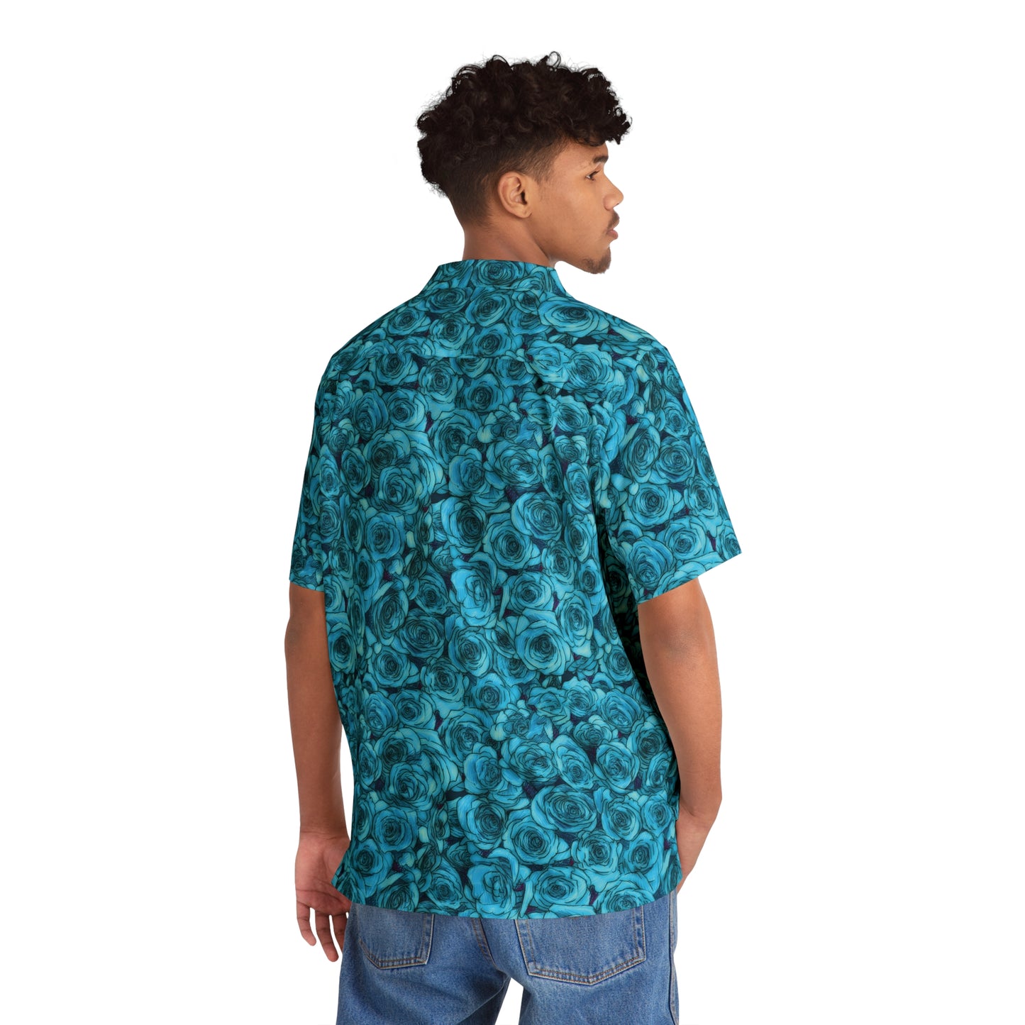 Turquoise Rose Flower Men's Hawaiian Shirt