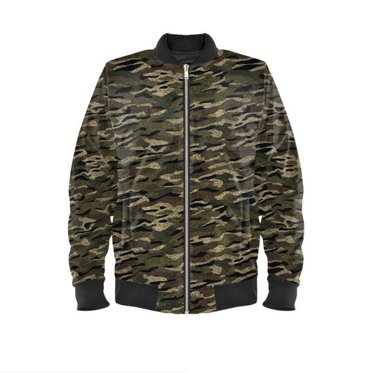 LuxeStripe Camo Green Bomber Jacket