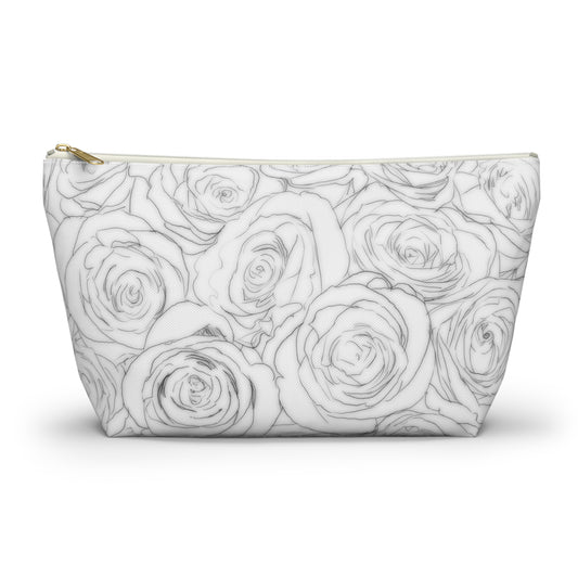 White Rose Side Bag Gift For Her Makeup Bag White Toiletry Accessory Pouch w T-bottom