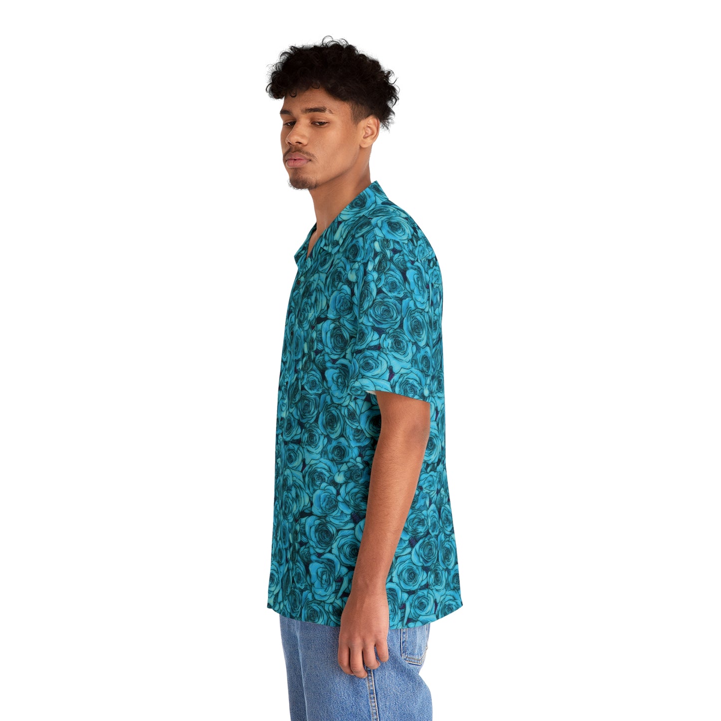 Turquoise Rose Flower Men's Hawaiian Shirt