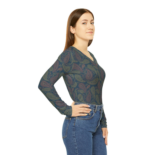 Paisley Women's Long Sleeve V-neck Shirt (AOP)