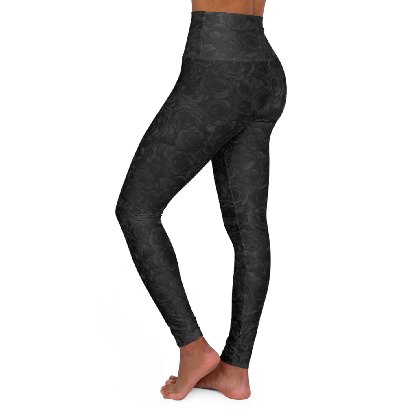 Black Rose High Waisted Yoga Leggings