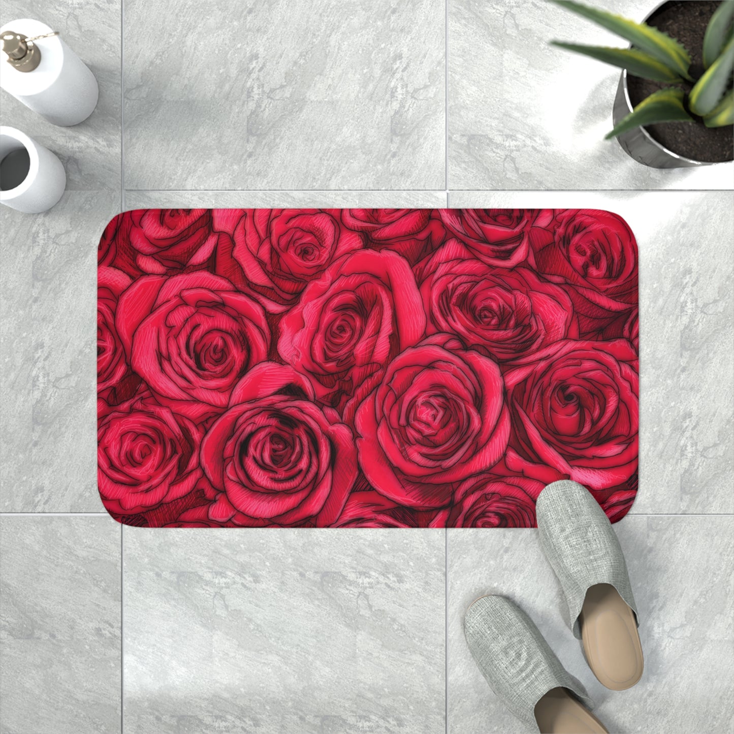 Rose Memory Foam Bath Mat Romantic Flower Lover Rug