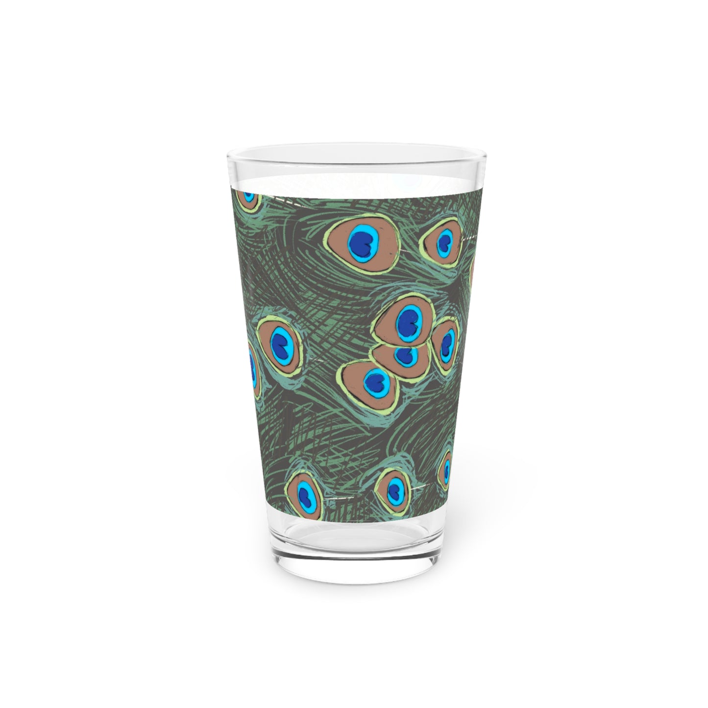 Peacock Feather Pint Glass, 16oz