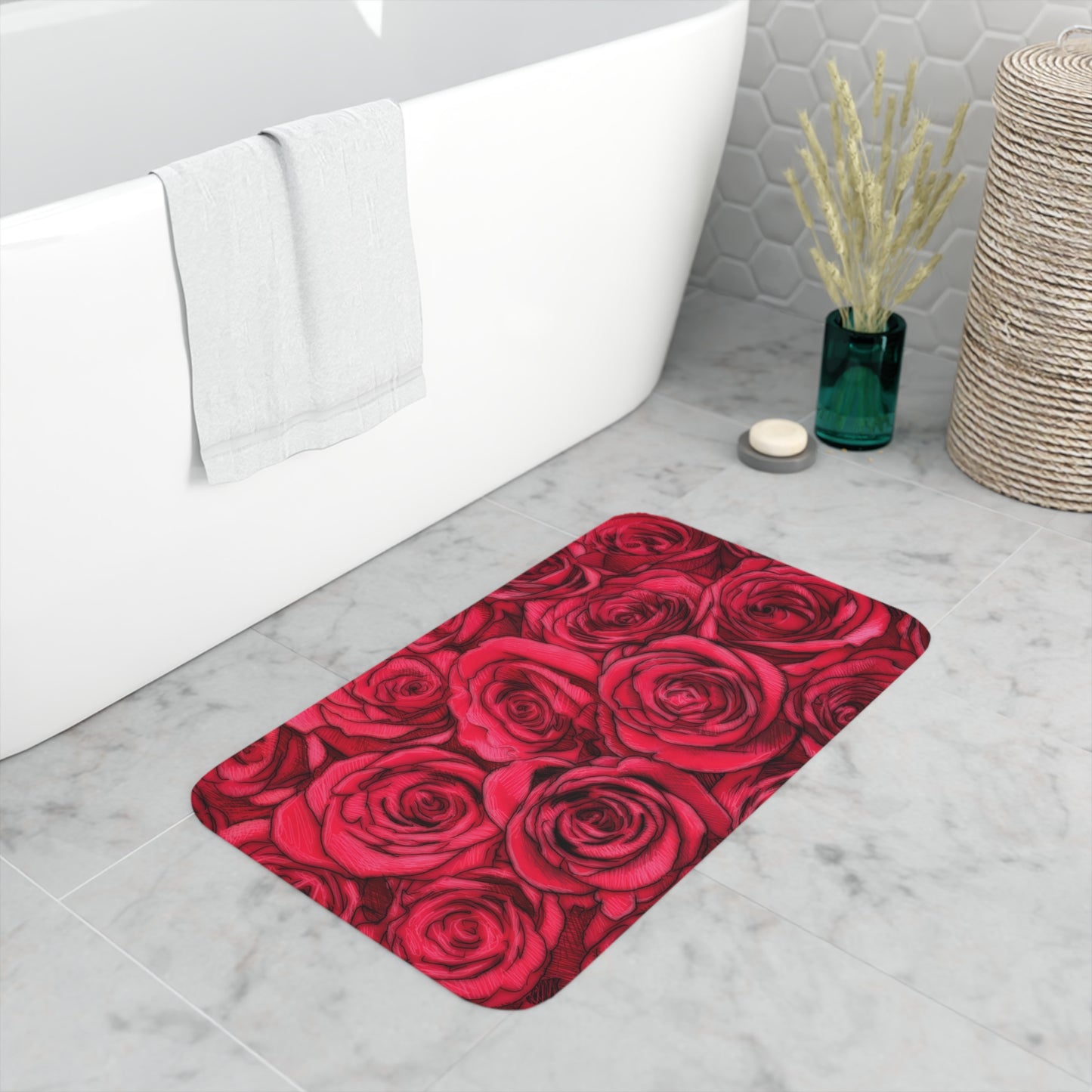 Rose Memory Foam Bath Mat Romantic Flower Lover Rug