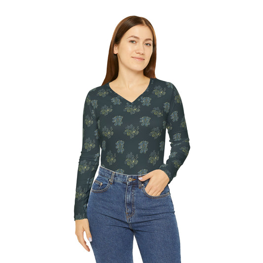 Veriagated Pattern Women's Long Sleeve V-neck Shirt