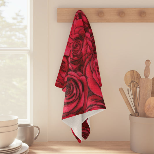 Rose Top Towel Valentines Day Gift Idea for Her Red Rose Microfiber Tea Towel