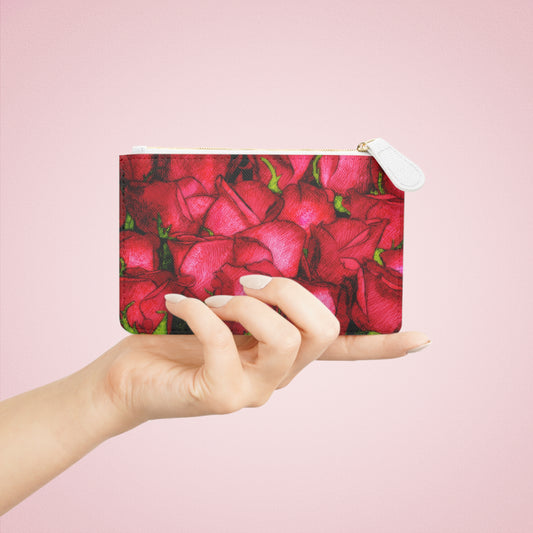 Rose Side Valentines Pouch Gift Idea for Her Red Roses Mini Clutch Bag