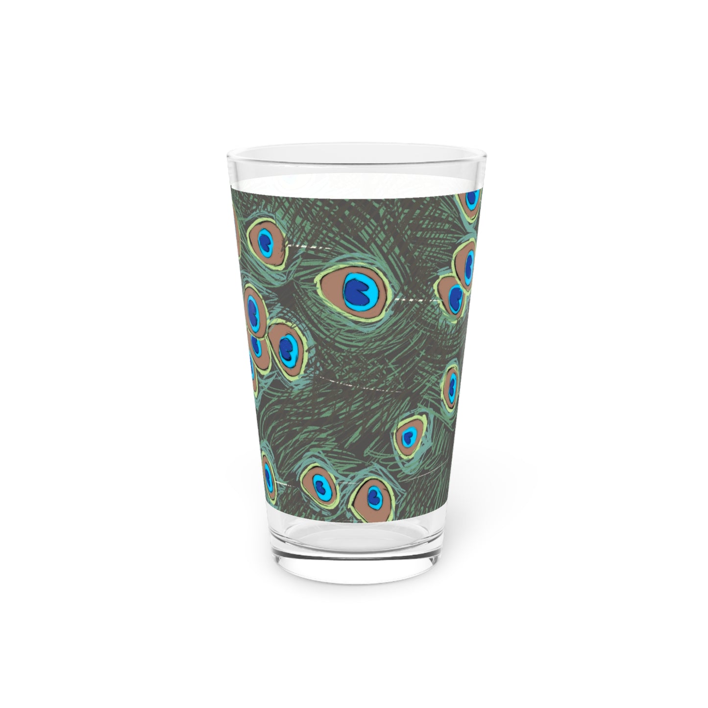 Peacock Feather Pint Glass, 16oz