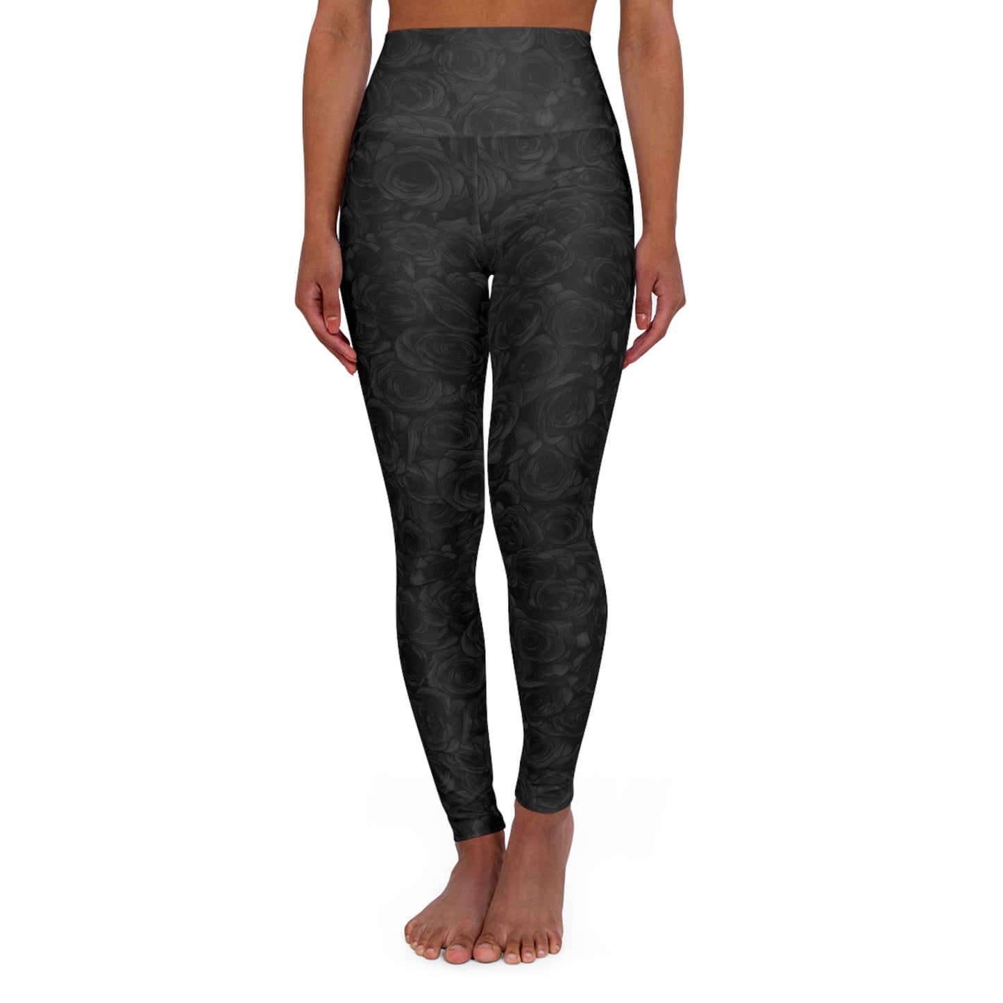 Black Rose High Waisted Yoga Leggings