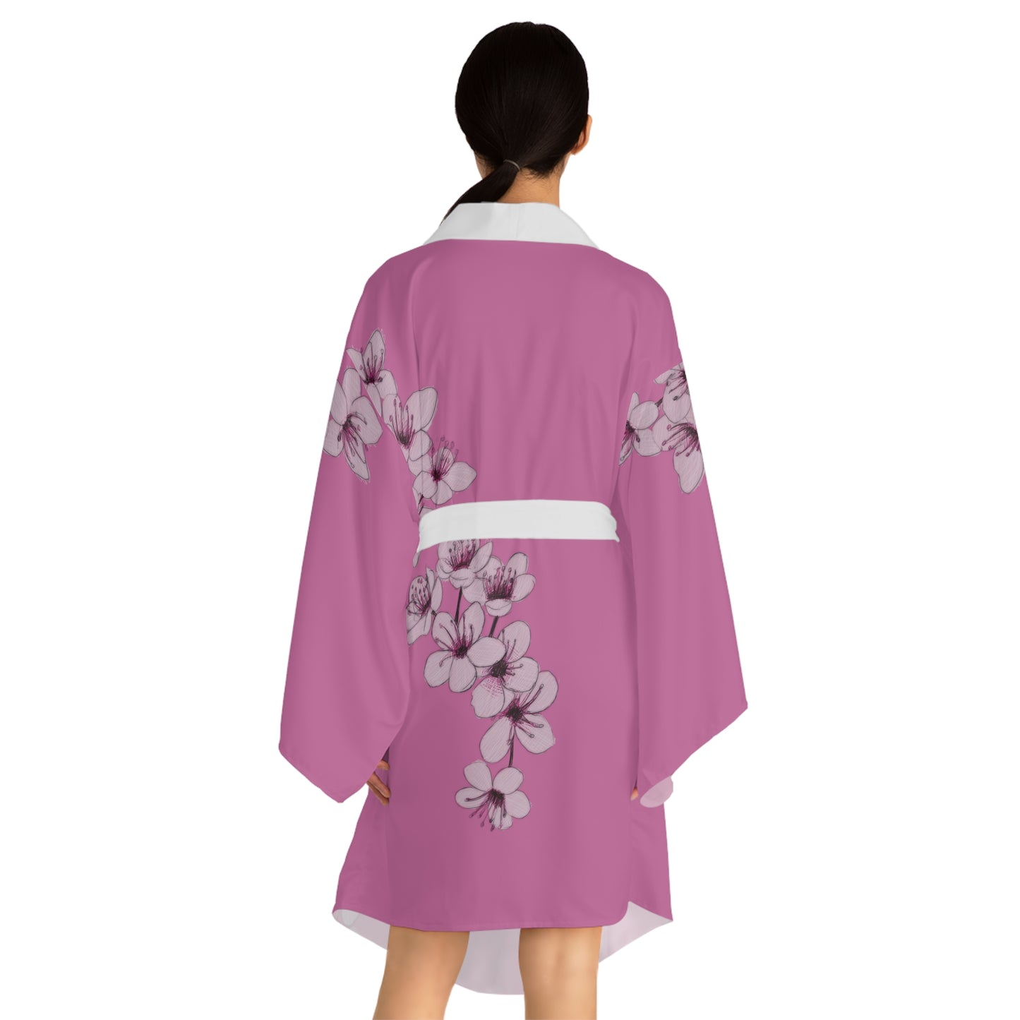 Cherry Blossom Pink Long Sleeve Kimono Robe (AOP)