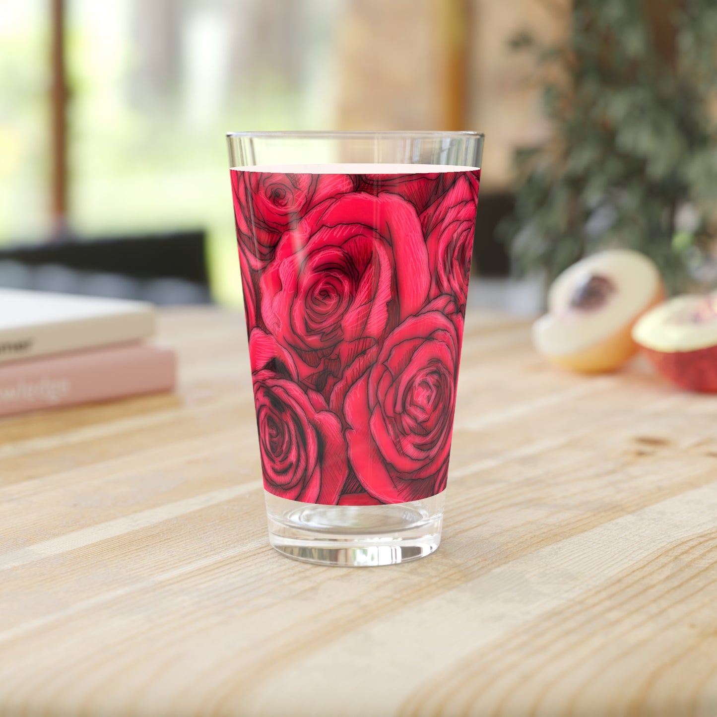 Rose Top Pattern Pint Glass, 16oz