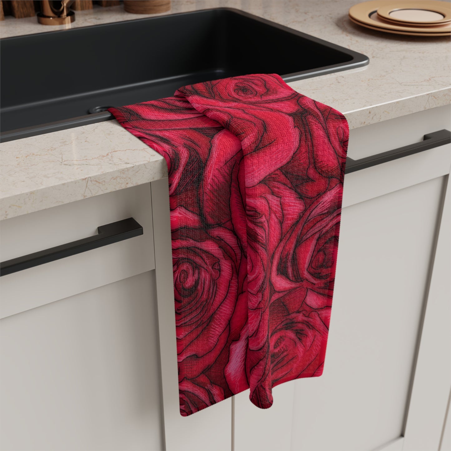 Rose Top Towel Valentines Day Gift Idea for Her Red Rose Microfiber Tea Towel