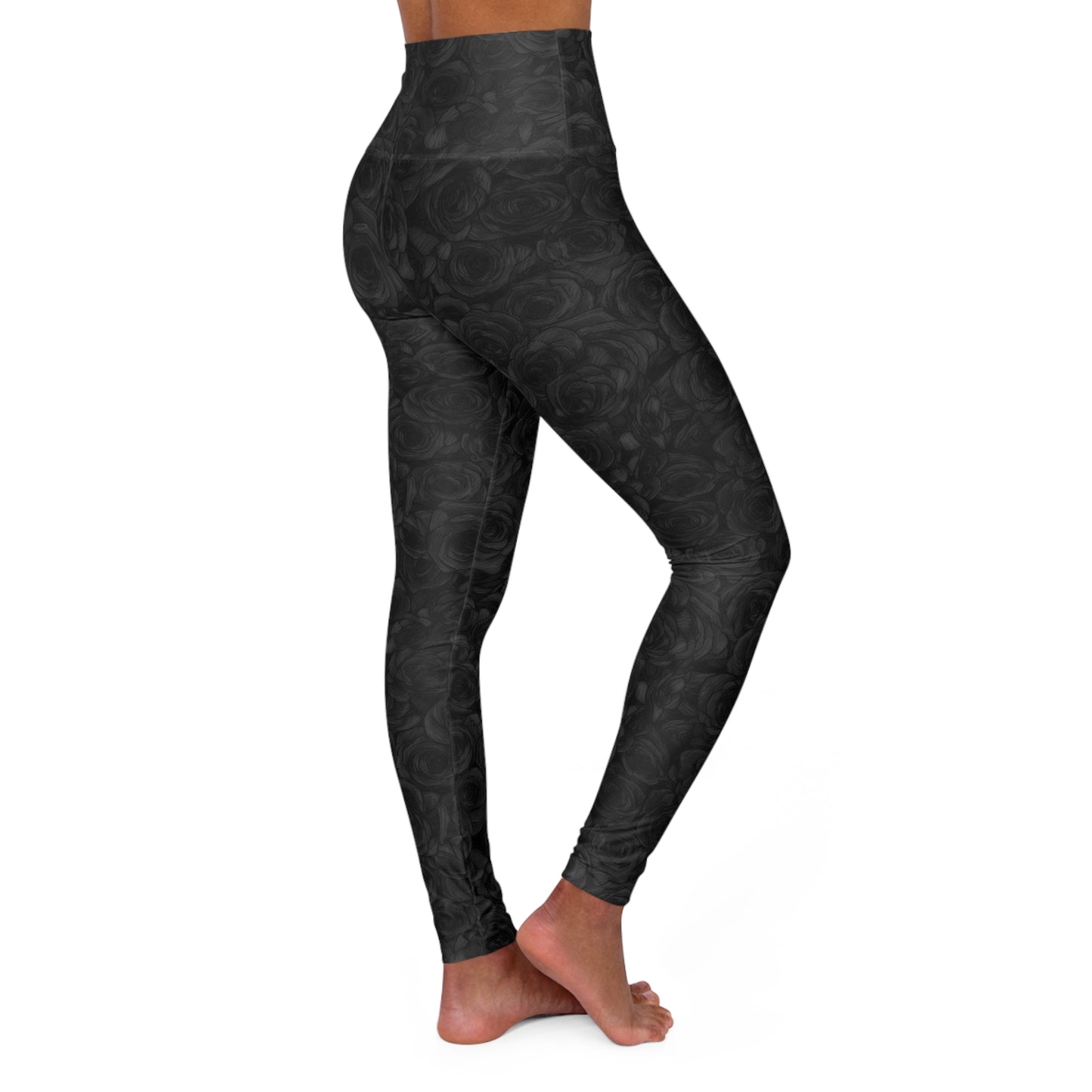 Black Rose High Waisted Yoga Leggings