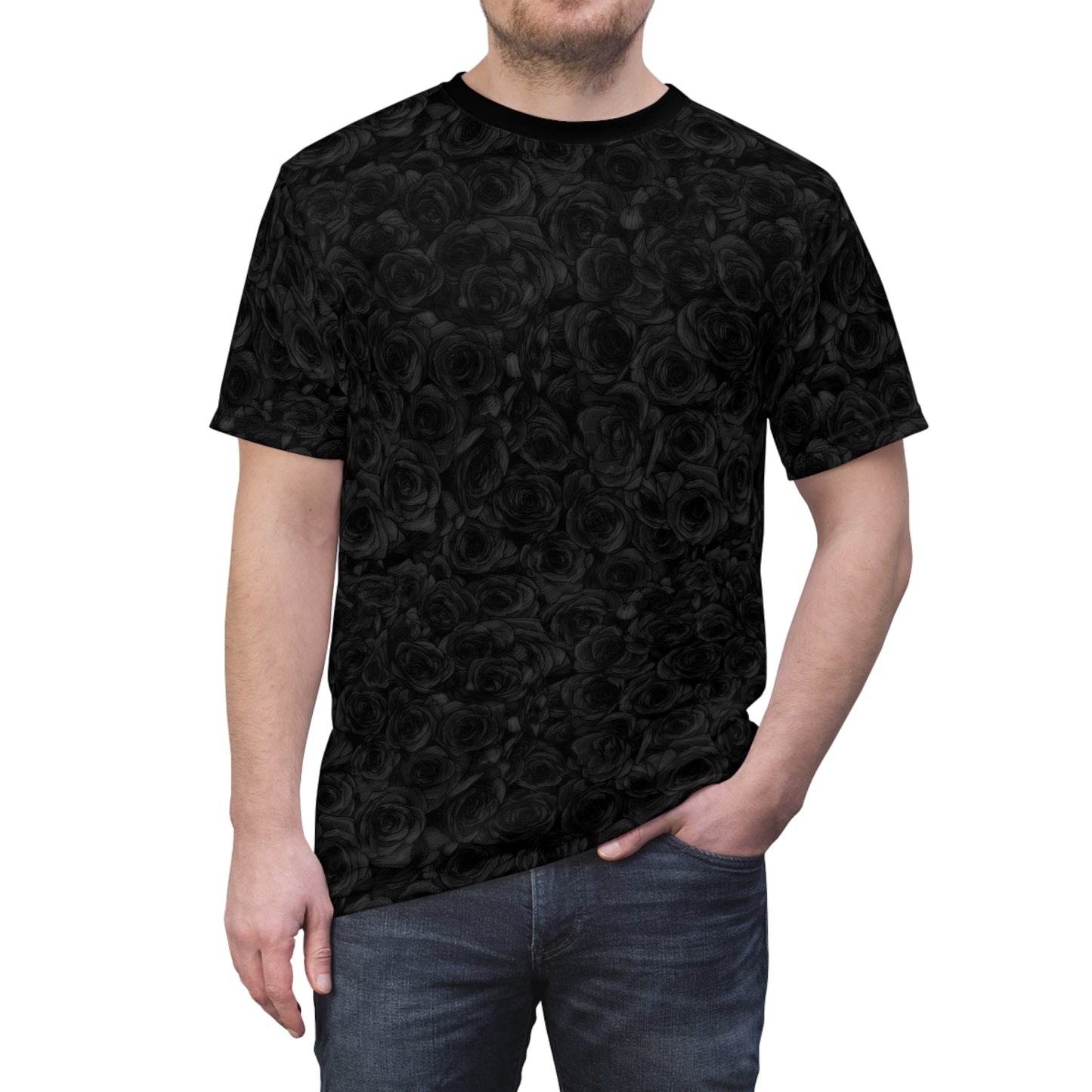 Black Rose Pattern Unisex Cut & Sew Tee (AOP)