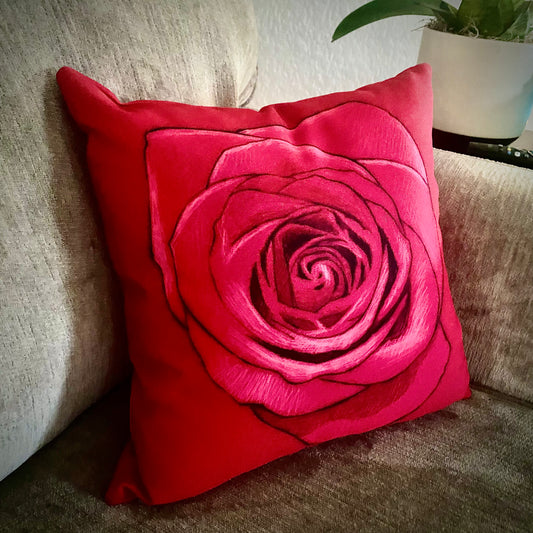 Rose Pillow Valentine's Day Gift for Her Cute Rose Decor Red Spun Polyester Square Pillow