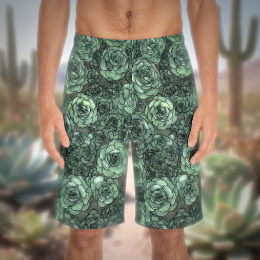 Succulent Pattern Men's Board Shorts