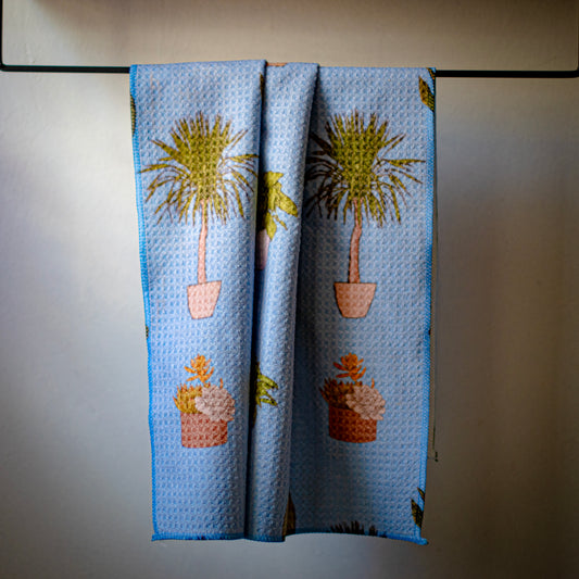 House Plant Towel Gardening Indoor Plant Lover Gift Idea Blue Microfiber Tea Towel