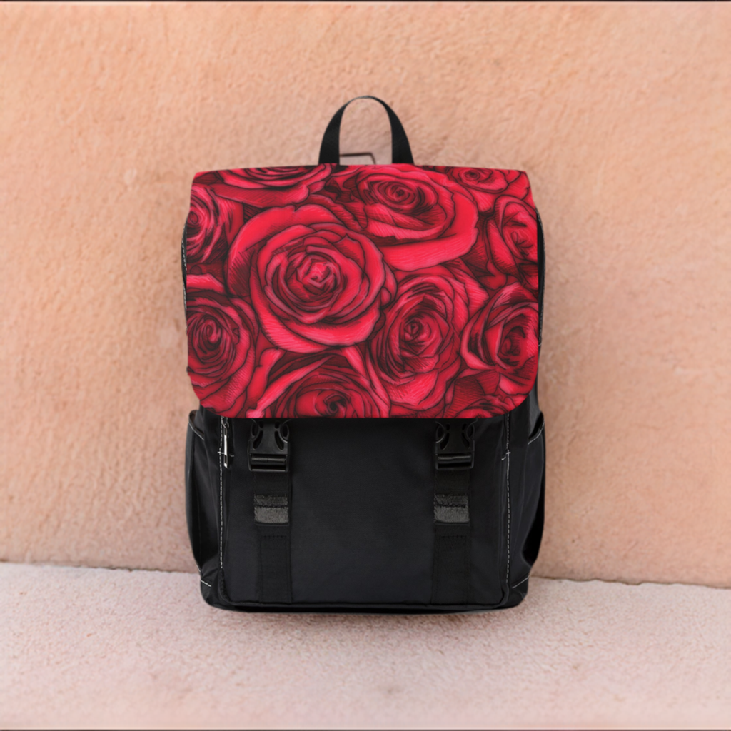 Red Rose Unisex Casual Shoulder Backpack Flower Lover Bag