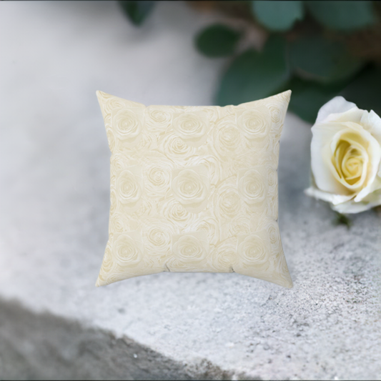 White Rose Pillow Valentine's Day Gift for Her Cute Rose Decor Red Spun Polyester Square Pillow