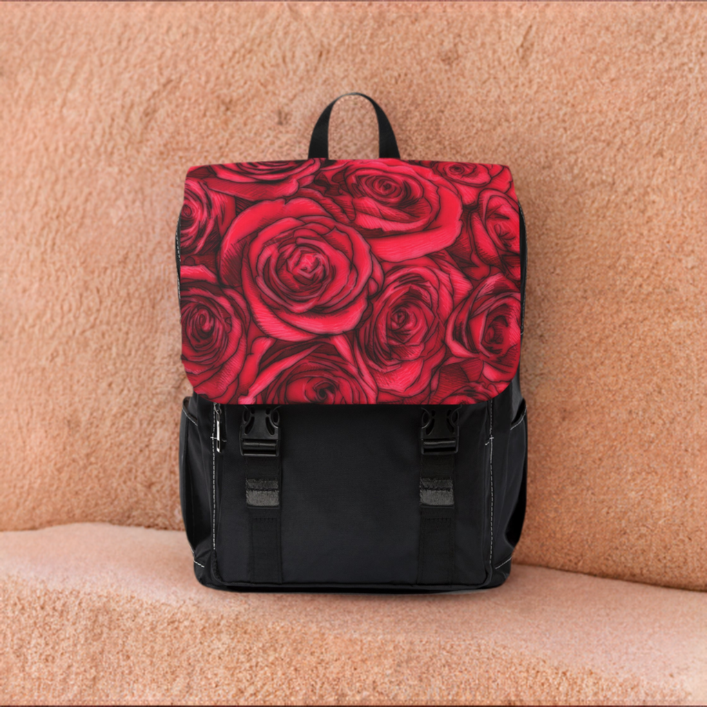 Red Rose Unisex Casual Shoulder Backpack Flower Lover Bag