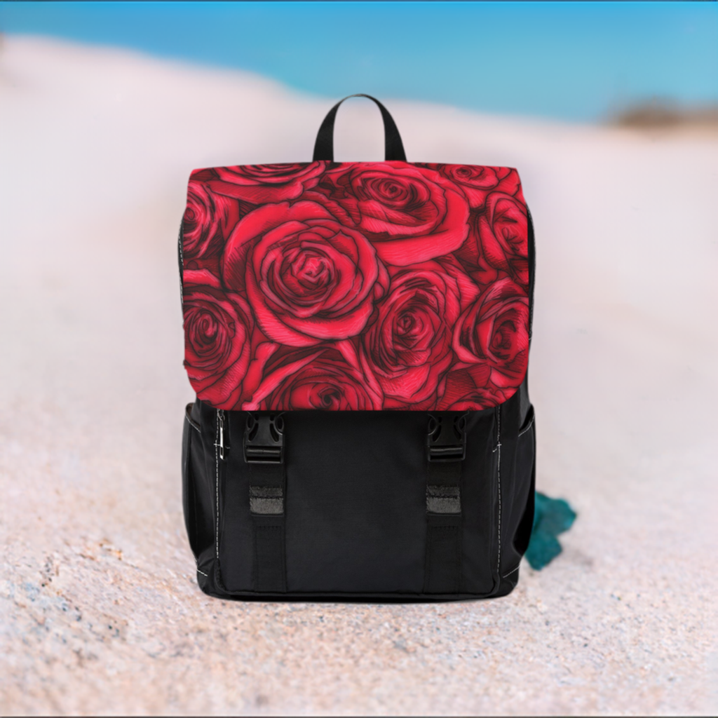 Red Rose Unisex Casual Shoulder Backpack Flower Lover Bag