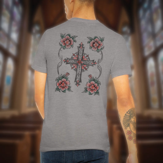 Cross, Flowers, & Blessed Virgin Mary American Traditional Triblend Unisex Crewneck T-shirt