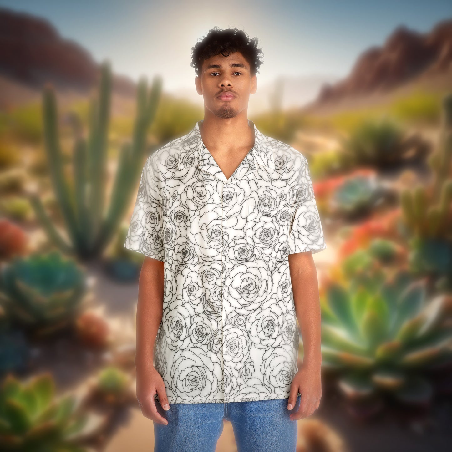 White Succulent Men's Hawaiian Shirt