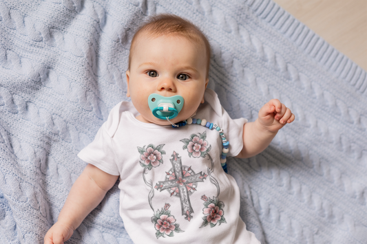 Cross and Roses Classic Baby Short Sleeve Bodysuit