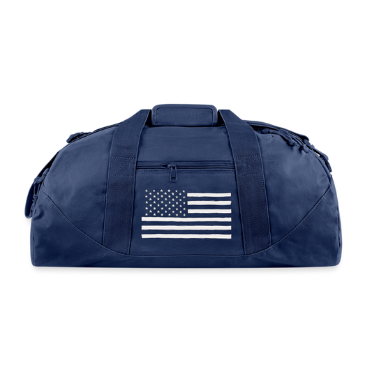 Hand Painted American Flag Flag Recycled Duffel Bag - navy