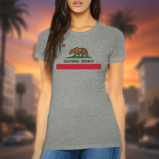 California Republic Flag Premium Womens Crewneck T-shirt | Bella + Canvas 6004