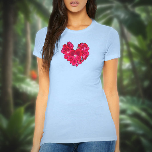 Heart Shaped Tropical Flower Premium Womens Crewneck T-shirt | Bella + Canvas 6004 | Botanical Illustration