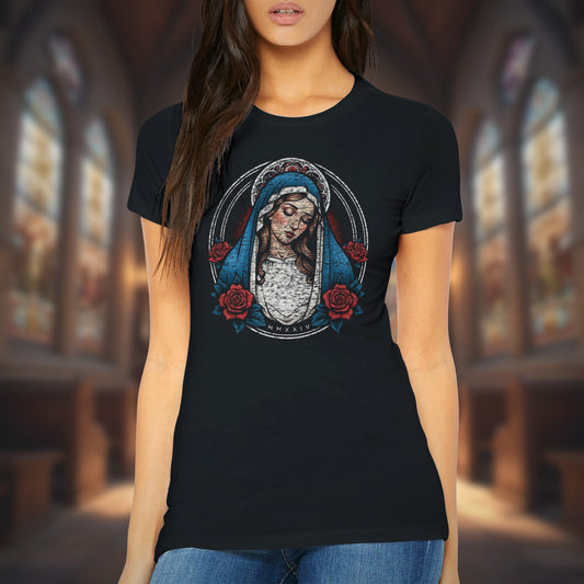 Blessed Mary American Traditional Womens Crewneck T-shirt