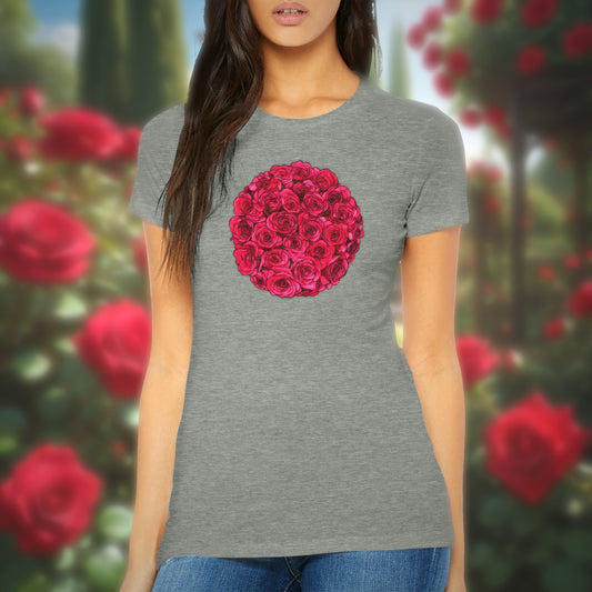 Rose Circle Premium Womens Crewneck T-shirt | Bella + Canvas 6004 | Botanical Illustration